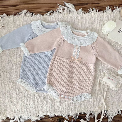 Rosebelle – Knitted Lace Ruffle Romper for Baby Girls