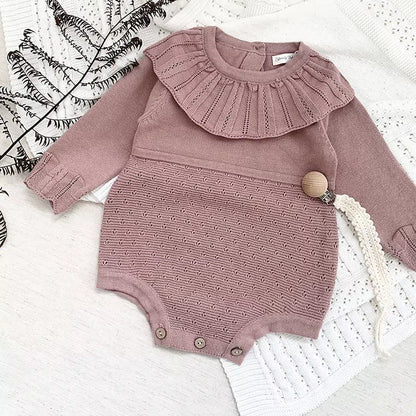 Rosebelle – Knitted Lace Ruffle Romper for Baby Girls