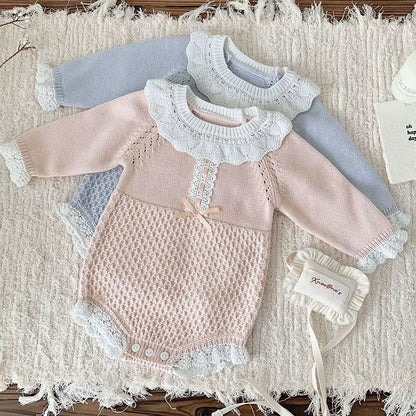 Rosebelle – Knitted Lace Ruffle Romper for Baby Girls